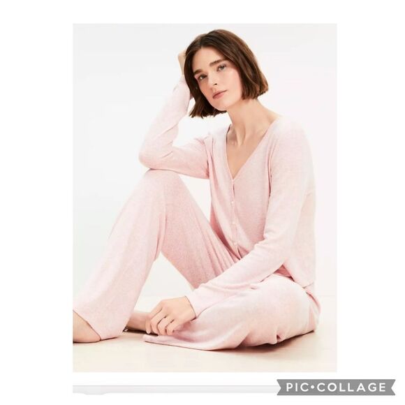 LOFT Heathered Pink Henley Soft Pajamas Set Med - Picture 4 of 8
